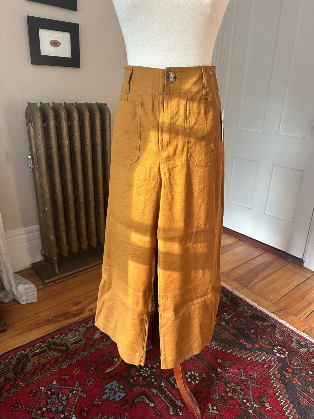 NWT Anthropologie Maeve Collette Linen Blend Cropped Pants in Caramel